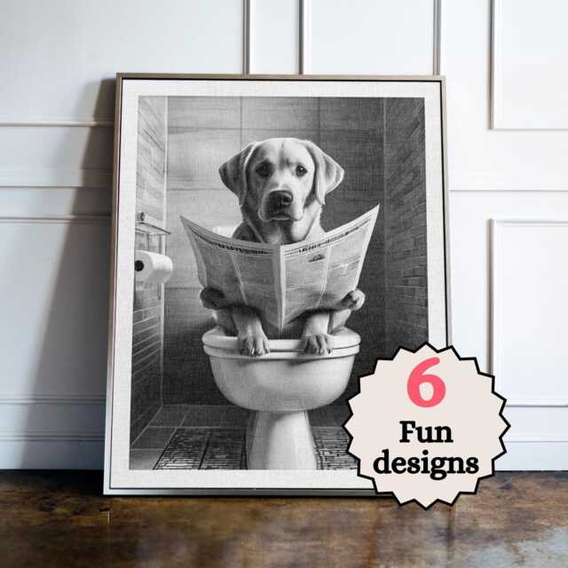 Labrador Bathroom Print Set, Funny Dog Wall Art, Animal Toilet Decor, Quirky Guest Poster, Lover Gift - image 1