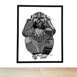 Iwazaru, Le Singe Mute/The Monkey - Art Print Of A Cracco Original, Animal Motifs, Patterns - Doodle Painting - thumbnail 1