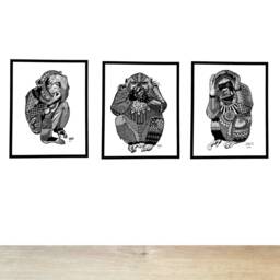 Iwazaru, Le Singe Mute/The Monkey - Art Print Of A Cracco Original, Animal Motifs, Patterns - Doodle Painting - thumbnail 3