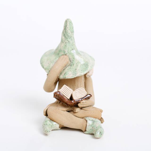 Fairy Garden Shy Fairy, Ceramic Figurine Reading Her Book Of Fairytales, Plant Pot Ornament For Home Or Garden - image 1