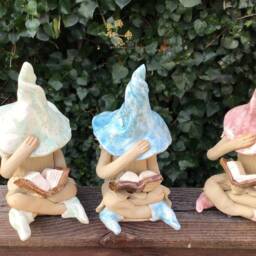 Fairy Garden Shy Fairy, Ceramic Figurine Reading Her Book Of Fairytales, Plant Pot Ornament For Home Or Garden - thumbnail 2
