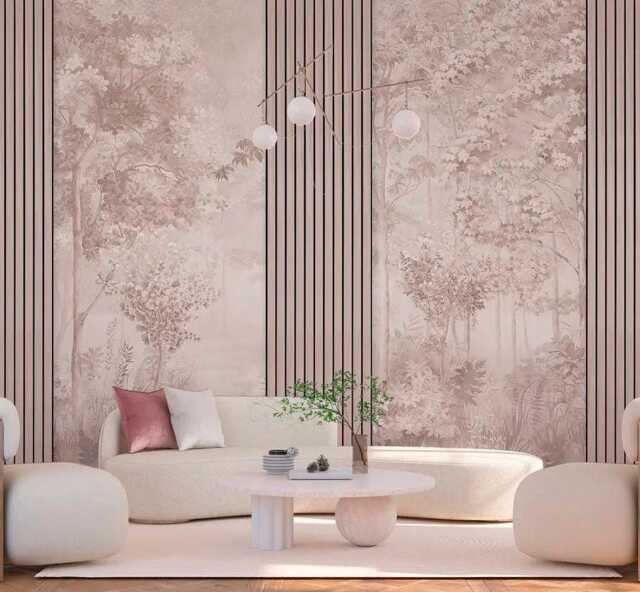 Wood Planks & Forest Wall Mural Neutral Color Wall Stickers Bedroom Wallpaper Boho Abstract Customizable Removable - image 1