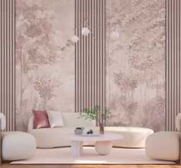 Wood Planks & Forest Wall Mural Neutral Color Wall Stickers Bedroom Wallpaper Boho Abstract Customizable Removable - thumbnail 1