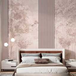 Wood Planks & Forest Wall Mural Neutral Color Wall Stickers Bedroom Wallpaper Boho Abstract Customizable Removable - thumbnail 2