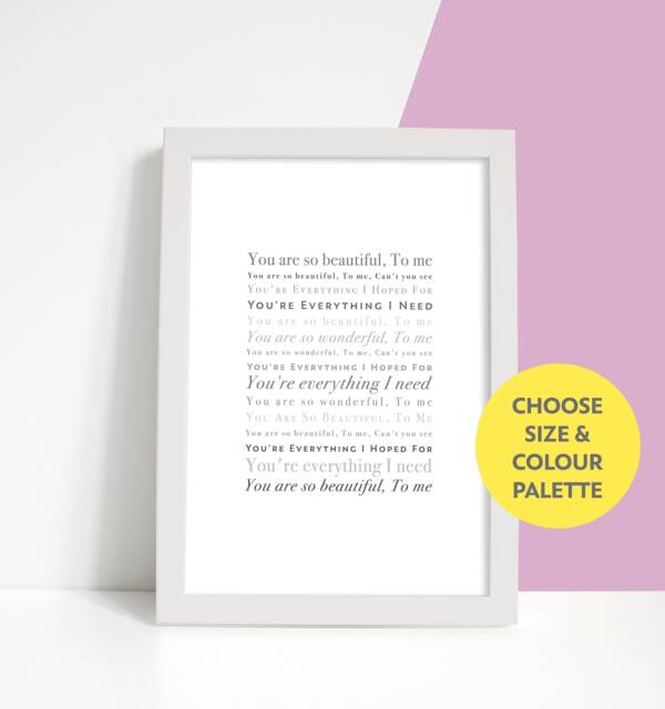 You Are So Beautiful By Joe Cocker Unframed Song Lyrics Print Gift - image 1
