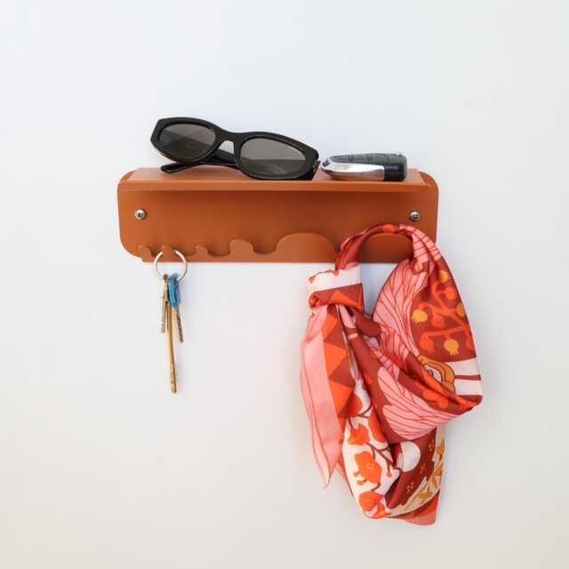 Matte Orange Metal Key Holder For Wall, Versatile Hook, Modern Floating Shelf Entryway, Wall Mounted Hanger, Entryway - image 1