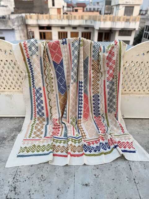 Hand-Embroidered Suzani Quilt - Cotton Bedding, Folk Art Textile, Vibrant Boho Reversible Throw - image 1