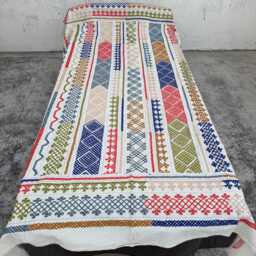 Hand-Embroidered Suzani Quilt - Cotton Bedding, Folk Art Textile, Vibrant Boho Reversible Throw - thumbnail 2