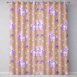 Cute Unicorn Pastel Stars Birds Bows Candy Peach Seamless Pattern Readymade Eyelet Ring Top Thermal 100% Blackout Curtains - thumbnail 2