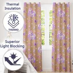 Cute Unicorn Pastel Stars Birds Bows Candy Peach Seamless Pattern Readymade Eyelet Ring Top Thermal 100% Blackout Curtains - thumbnail 3