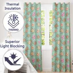 Cute Sea Turtles & Starfish Kawaii Teal Seamless Pattern Readymade Eyelet Ring Top Thermal 100% Blackout Curtains - thumbnail 3