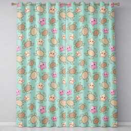 Cute Sea Turtles & Starfish Kawaii Teal Seamless Pattern Readymade Eyelet Ring Top Thermal 100% Blackout Curtains - thumbnail 2
