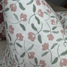 Dainty Floral Design Pillow Cover - Pink Green White , Decorative Cushion Cover, John Lewis Fabric, Scallop - thumbnail 3