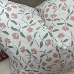 Dainty Floral Design Pillow Cover - Pink Green White , Decorative Cushion Cover, John Lewis Fabric, Scallop - thumbnail 2