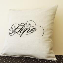 Hope , Black Embroidery On Natural Ecru Cotton Linen Cushion Cover Light Beige Message Pillow Decorative - thumbnail 2