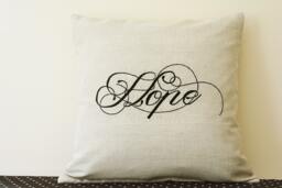 Hope , Black Embroidery On Natural Ecru Cotton Linen Cushion Cover Light Beige Message Pillow Decorative - thumbnail 1