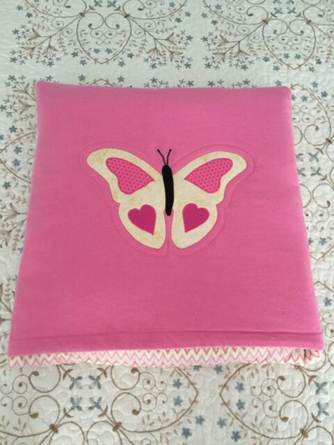 Butterfly Pillow Blanket, Girl, Quilted, Butterflies, Travel, Chevron, Pink, Cream, Flannel, Camping, Girl - image 1
