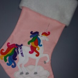 "Rainbow Unicorn Fantasy Christmas Stocking Personalized""Pretty Prancing Unicorn" - thumbnail 2