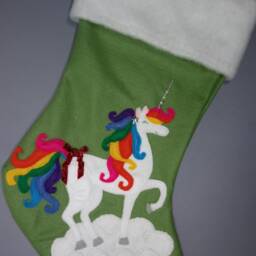 "Rainbow Unicorn Fantasy Christmas Stocking Personalized""Pretty Prancing Unicorn" - thumbnail 3