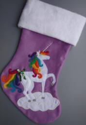 "Rainbow Unicorn Fantasy Christmas Stocking Personalized""Pretty Prancing Unicorn" - thumbnail 1