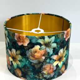 Handmade By Order Luxury Petrol Paint Art Teal Floral Roses Print On Velvet Drum Lamp Shade Pendant Light All Shapes & Sizes Av - thumbnail 4