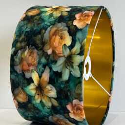 Handmade By Order Luxury Petrol Paint Art Teal Floral Roses Print On Velvet Drum Lamp Shade Pendant Light All Shapes & Sizes Av - thumbnail 3