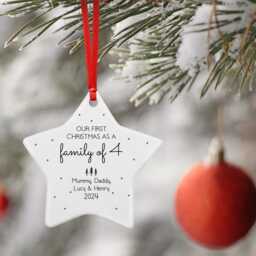 Personalised First Christmas As A Family Of 3, 4, 5 Etc Ceramic Star Decoration Ornament - thumbnail 2