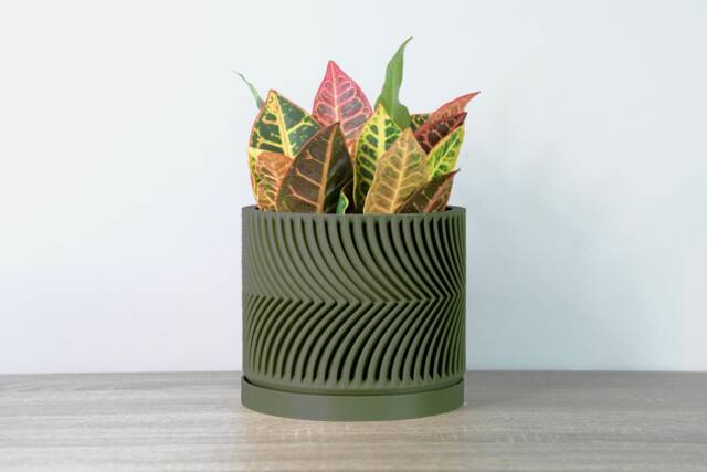 "Parisian Planter With Drainage & Saucer in Army Green, Modern & Unique 3D-Printed Plant Pot, Sizes 4"" 5"" 6"" 7"" 8" - image 1