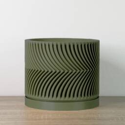 "Parisian Planter With Drainage & Saucer in Army Green, Modern & Unique 3D-Printed Plant Pot, Sizes 4"" 5"" 6"" 7"" 8" - thumbnail 3