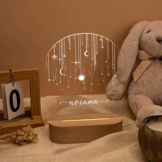 Personalized Night Light With Name Custom Moon & Star Nightlight Nursery Lamp, Baby Bedroom Light, Birthday Gifts For Baby Gift - image 1