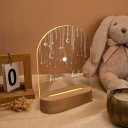 Personalized Night Light With Name Custom Moon & Star Nightlight Nursery Lamp, Baby Bedroom Light, Birthday Gifts For Baby Gift - thumbnail 2