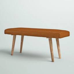 Bench With Full Grain Leather Upholstered Cushion - thumbnail 3
