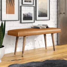 Bench With Full Grain Leather Upholstered Cushion