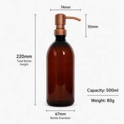 Refillable Brown 500Ml Plastic Bottles Soap Dispenser - Lightweight, Copper Style Pump, On Trend Bathroom Or Kitchen Accessory, Sold Empty - thumbnail 3