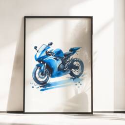 Blue Motorbike Prints - Set Of 3 Posters - Motorbiker Wall Art Boys Room Decor Kids Motor Bike Artwork Dirt Biker Gift - thumbnail 3