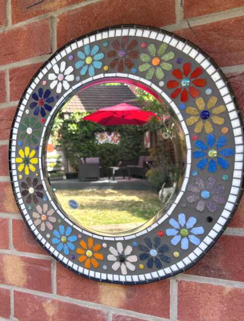 Handmade Mosaic Mirror Vibrant Multicolour Decorative Art Piece - image 1