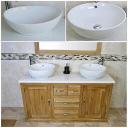 Bathroom Vanity Unit - Solid Oak With White Marble Top & Ceramic Bowl Options 603Wmcbc - thumbnail 2