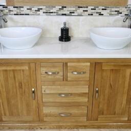 Bathroom Vanity Unit - Solid Oak With White Marble Top & Ceramic Bowl Options 603Wmcbc - thumbnail 3