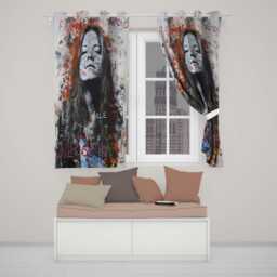 Woman Portrait With Graffiti Writing Urban Pop Art Expressive Artistic Home Decor Readymade Eyelet Ring Top Thermal 100% Blackout Curtains - thumbnail 2