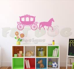 Princess Carriage Removable Vinyl Wall Decal, Room Decor, Girl Nursery Playroom Fairytale - thumbnail 1
