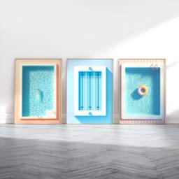 Swimming Pool Print Set - 3 Posters - Gift For Swimmer Swim Art Summer Wall Artwork Minimalist Blue Prints Gifts - thumbnail 1