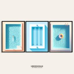 Swimming Pool Print Set - 3 Posters - Gift For Swimmer Swim Art Summer Wall Artwork Minimalist Blue Prints Gifts - thumbnail 2