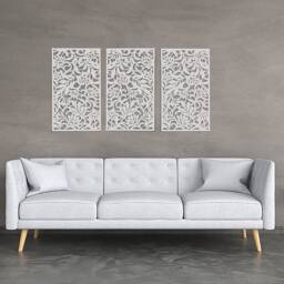3D Stylish Wood Wall Art Decor, Flowers, Triptych, Openwork Ornament, Living Room, Decorative Wooden Panel, Boho Home Decor - thumbnail 3