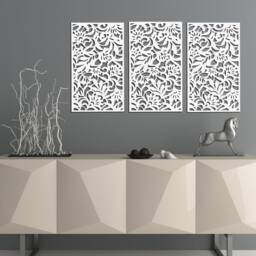3D Stylish Wood Wall Art Decor, Flowers, Triptych, Openwork Ornament, Living Room, Decorative Wooden Panel, Boho Home Decor - thumbnail 2