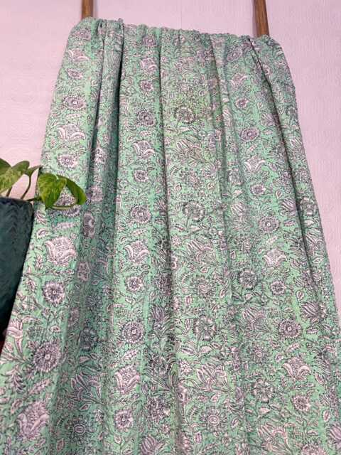Kantha Stitch Pure Cotton Reversible Bed/Sofa Throw King Size Handmade Floral Indian Dohar Elegant Spring Pastel Peppermint Botanical Bloom - image 1