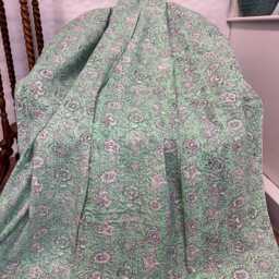 Kantha Stitch Pure Cotton Reversible Bed/Sofa Throw King Size Handmade Floral Indian Dohar Elegant Spring Pastel Peppermint Botanical Bloom - thumbnail 2