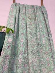 Kantha Stitch Pure Cotton Reversible Bed/Sofa Throw King Size Handmade Floral Indian Dohar Elegant Spring Pastel Peppermint Botanical Bloom - thumbnail 1