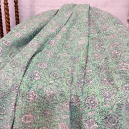 Kantha Stitch Pure Cotton Reversible Bed/Sofa Throw King Size Handmade Floral Indian Dohar Elegant Spring Pastel Peppermint Botanical Bloom - thumbnail 3