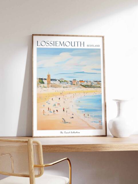 Lossiemouth Scotland Travel Poster Beach Scene Art Print - image 1