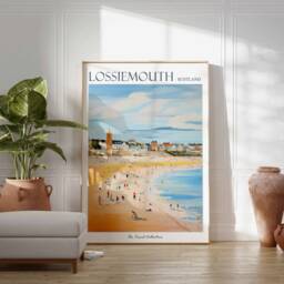 Lossiemouth Scotland Travel Poster Beach Scene Art Print - thumbnail 2